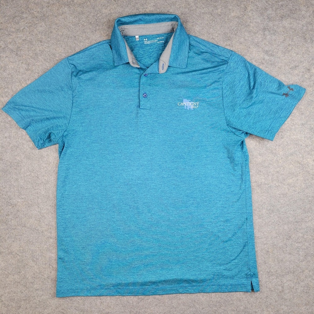 Under Armour Polo Shirt Mens Large Blue Solid HeatGear Cantigny Golf Performance